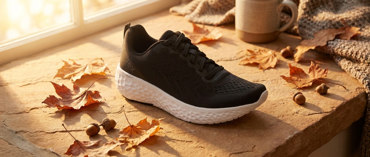 Aetrex Danika arch-support sneaker for fall, autumn setting