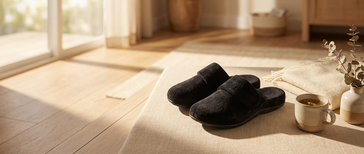 Aetrex Mandy closed-toe arch-support slipper — an at-home gift for morning heel pain