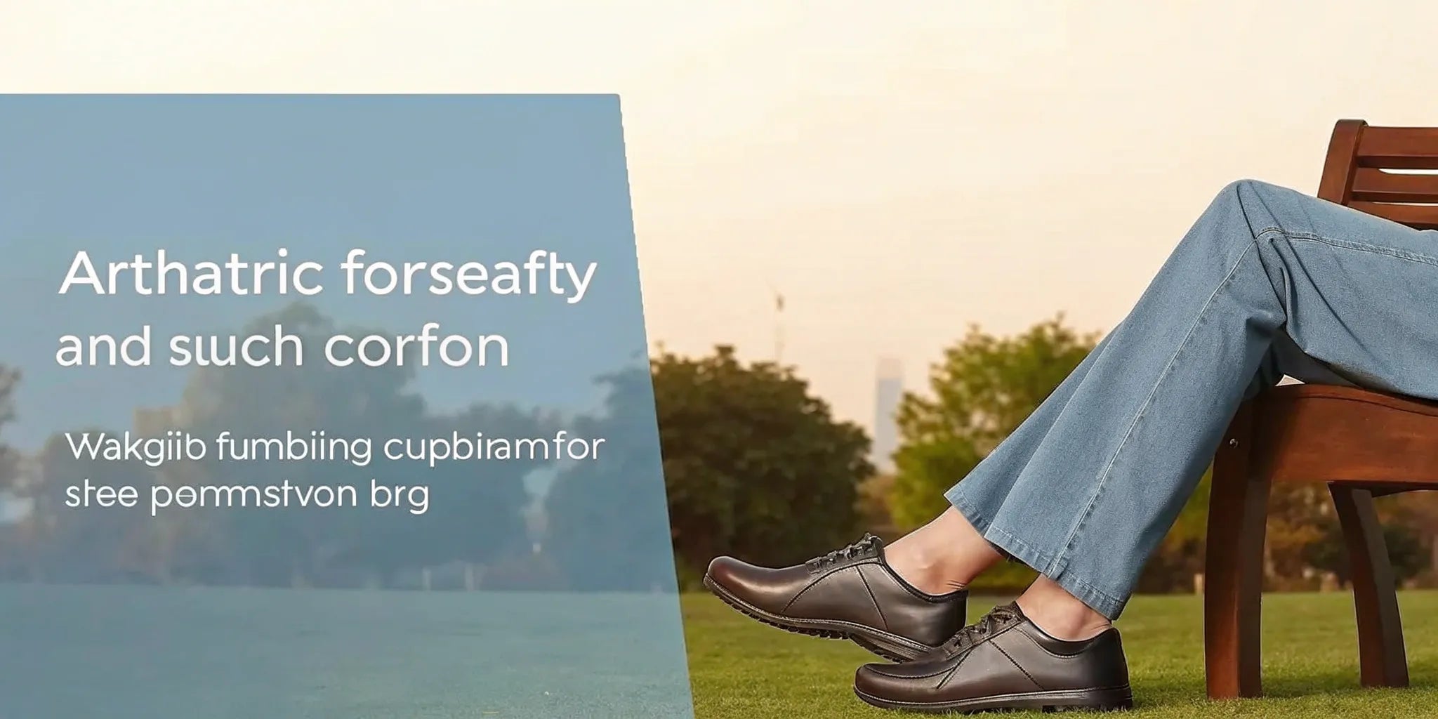 Man relaxing on a bench in supportive walking shoes for arthritic feet.
