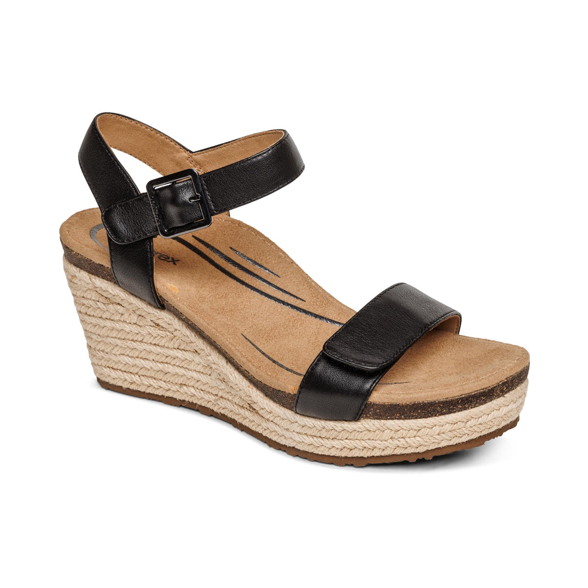 Sydney Quarter Strap Espadrille Wedge Catalog Angle #color_black-leather