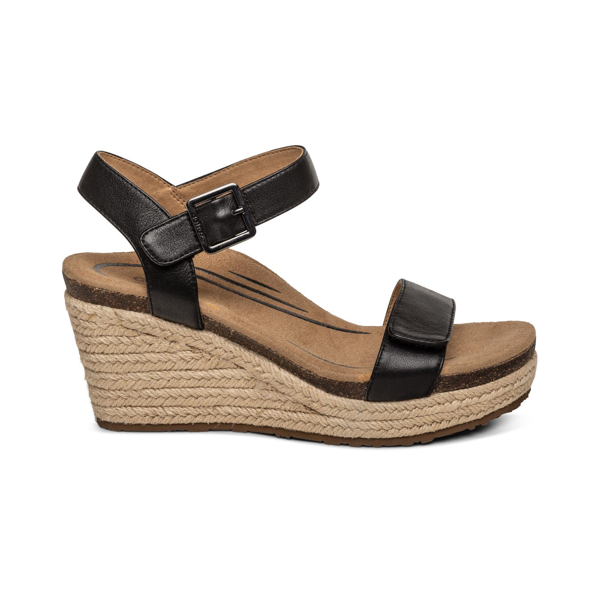 Sydney Quarter Strap Espadrille Wedge Right Angle #color_black-leather