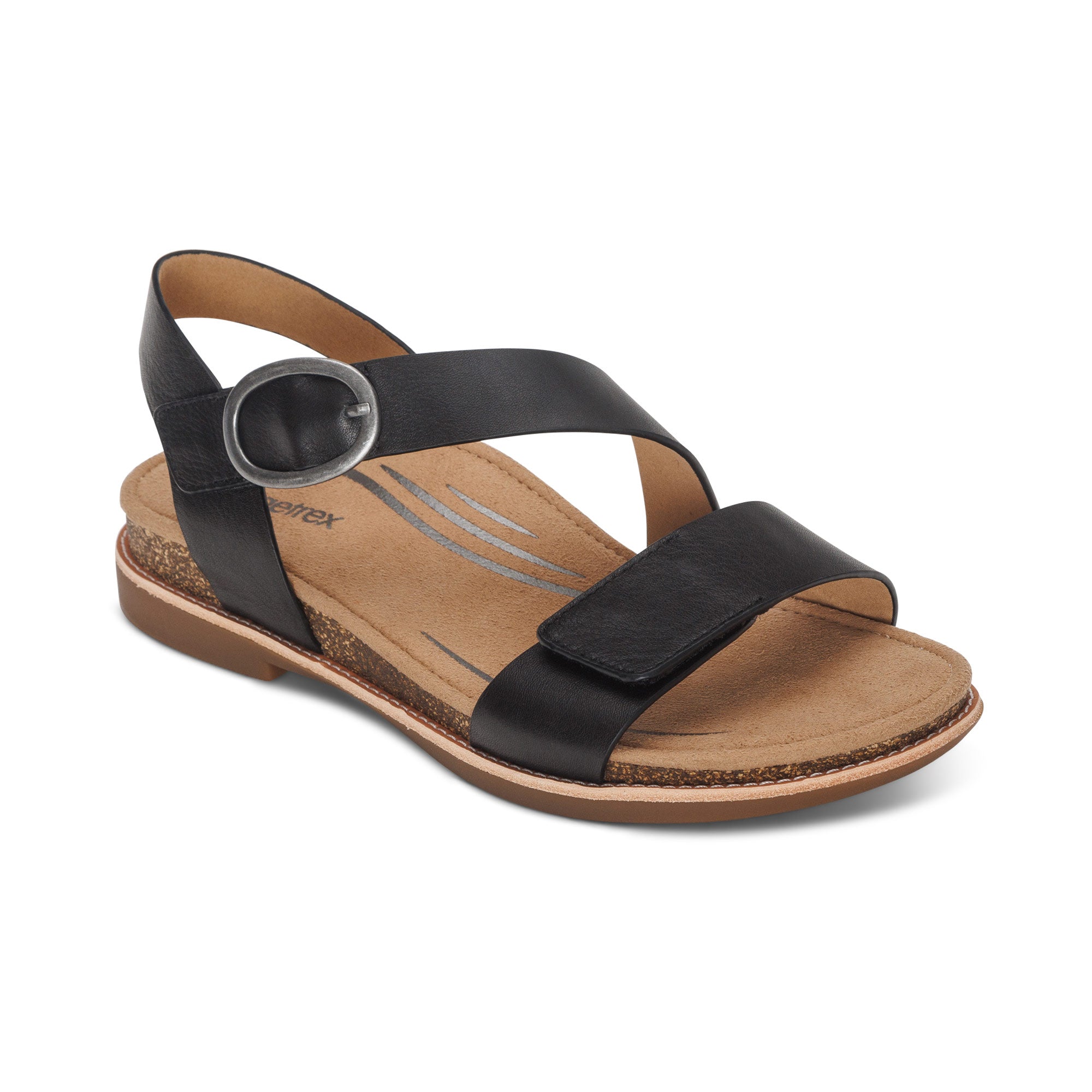 Tamara Asymmetrical Quarter Strap Sandal - Black – aetrex
