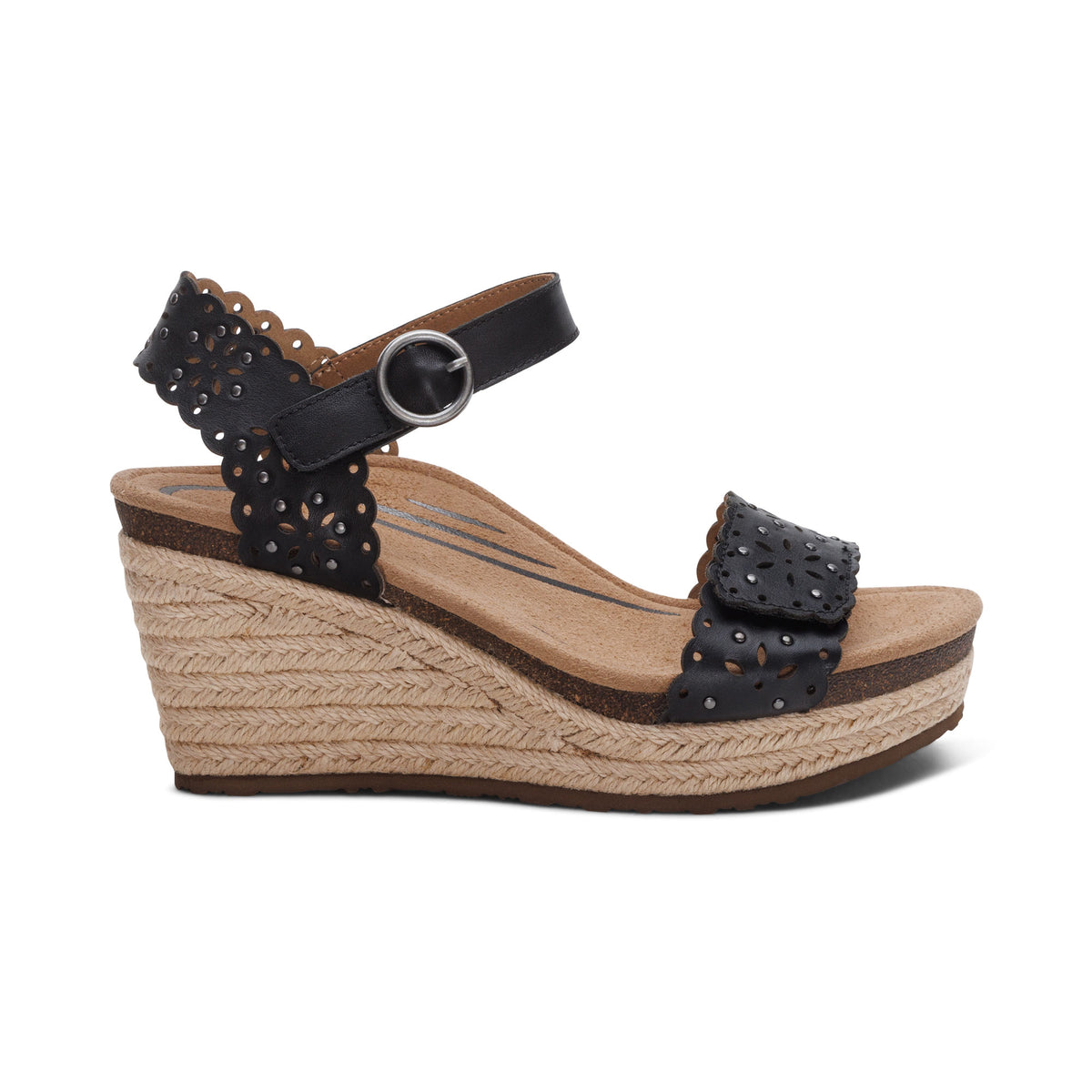 Sydney Quarter Strap Espadrille Wedge Right Angle #color_black-cutout