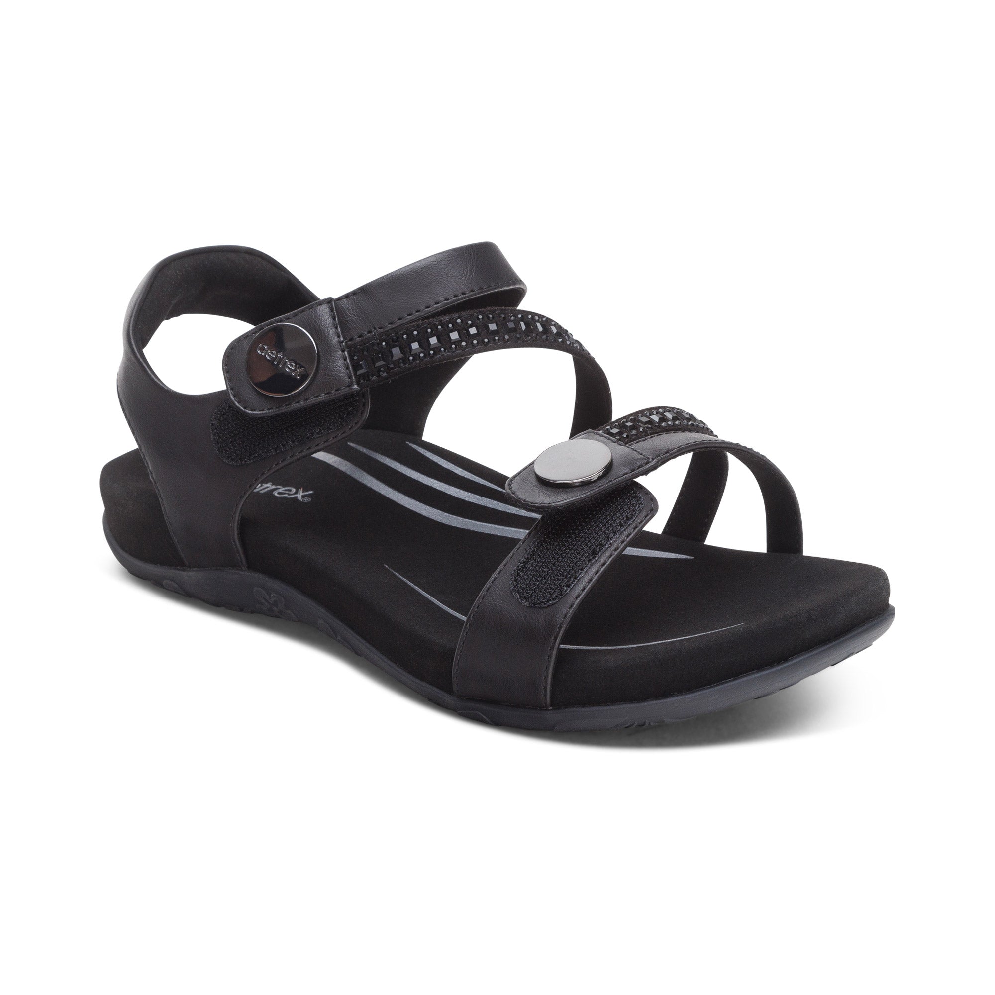 Jess Adjustable Quarter Strap Sandal #color_black sparkle