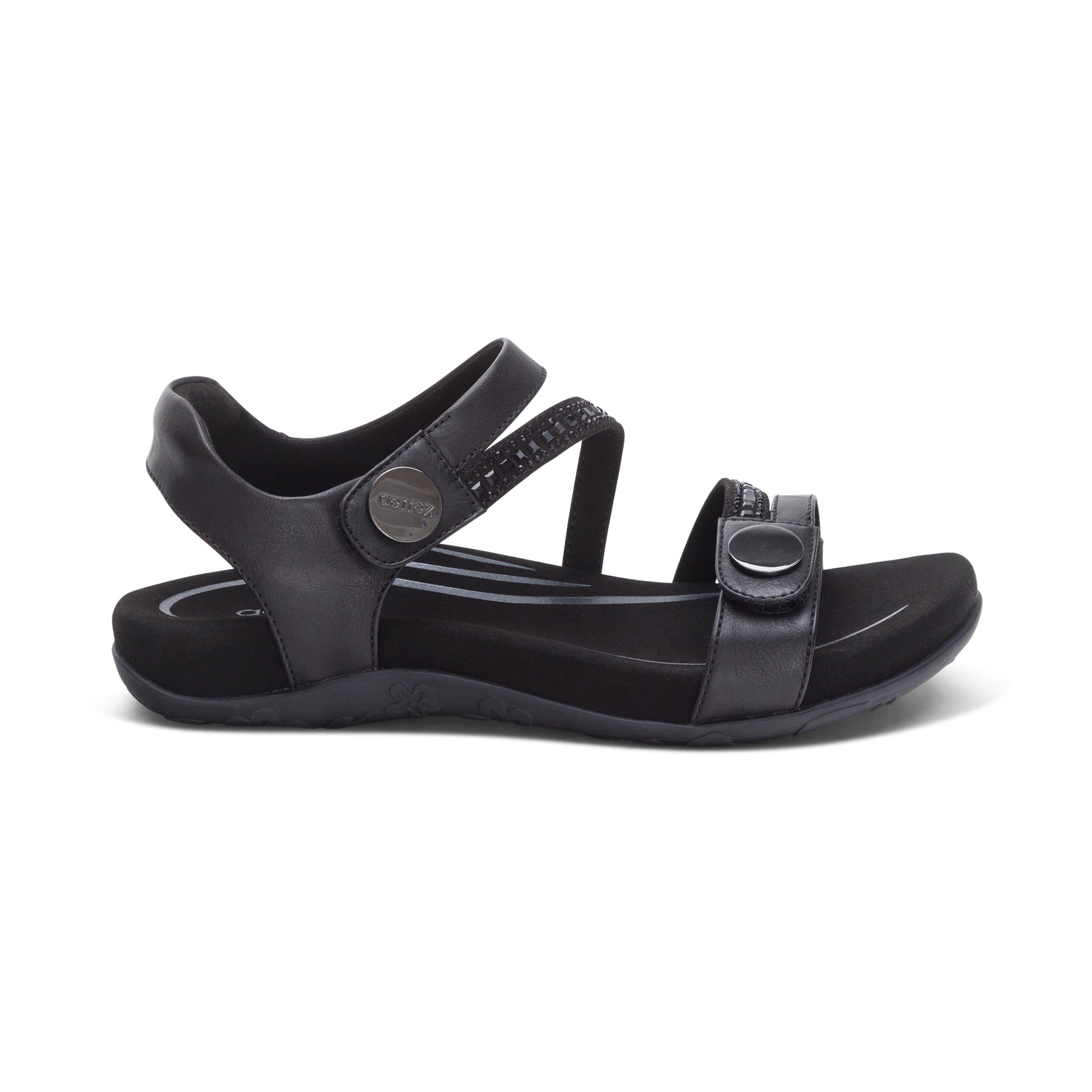 Jess Adjustable Quarter Strap Sandal #color_black sparkle