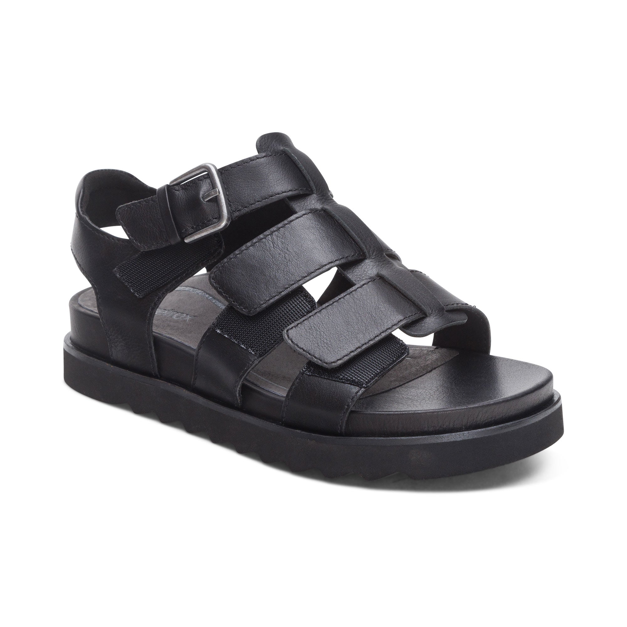 Romy Quarter Strap Cork Flat Sandal #color_black