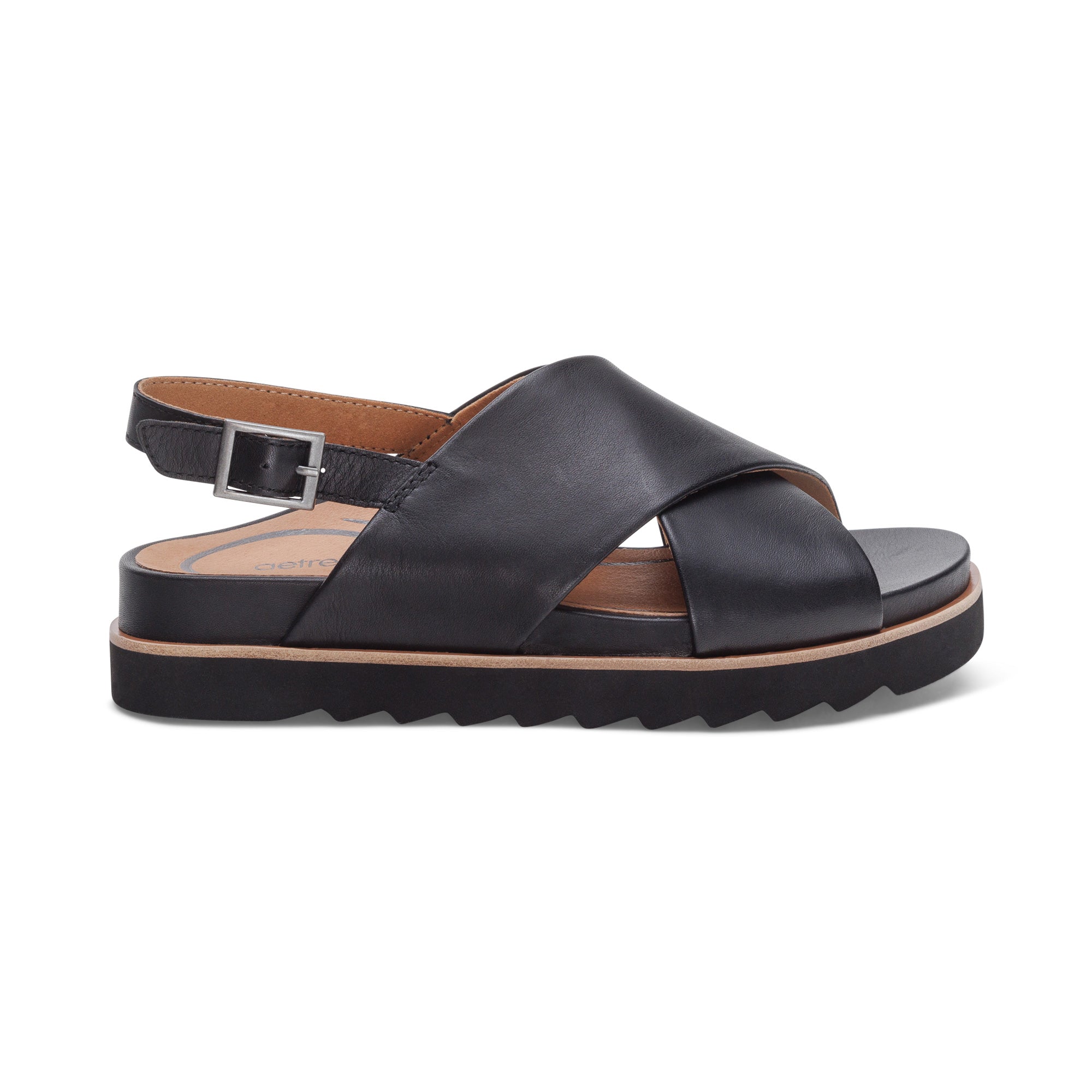 Thea Back Strap Cork Flat Sandal #color_black