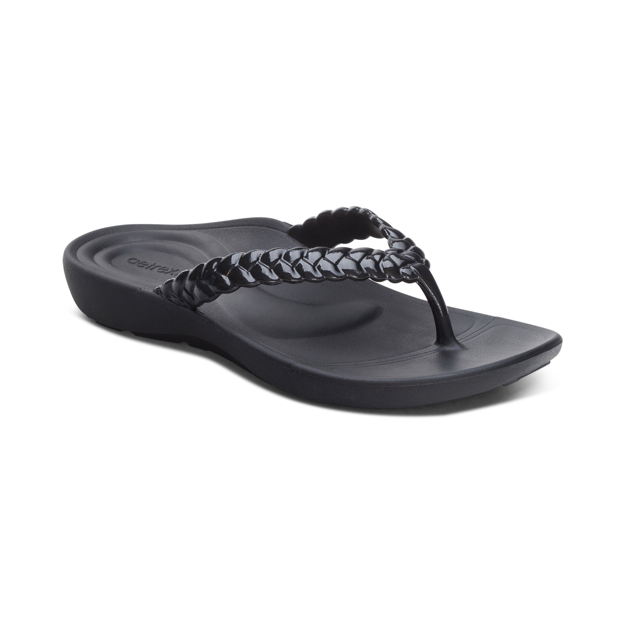 Vicki Braided Thong Sandal #color_black gloss