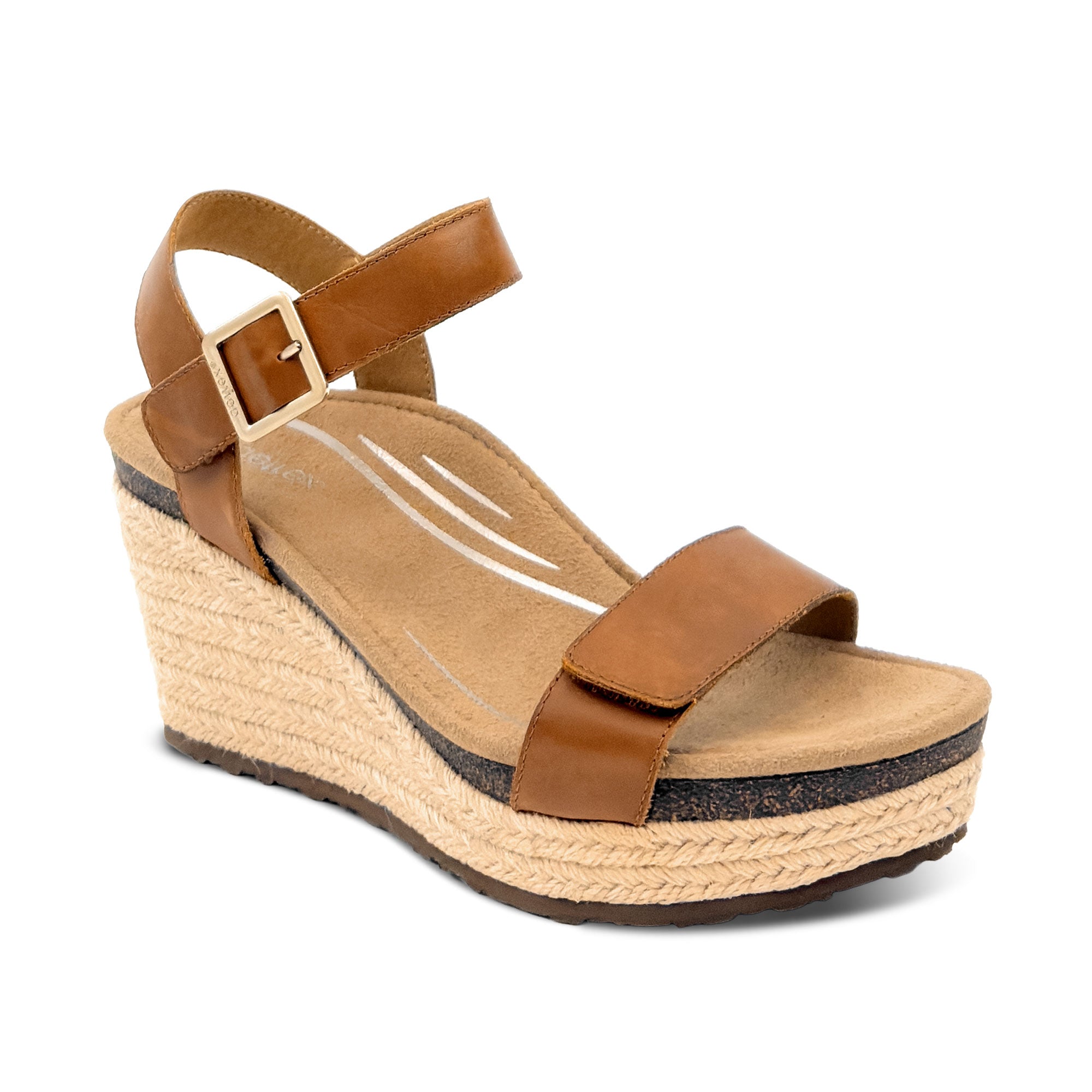 Sydney Quarter Strap Espadrille Wedge Cognac Leather – aetrex