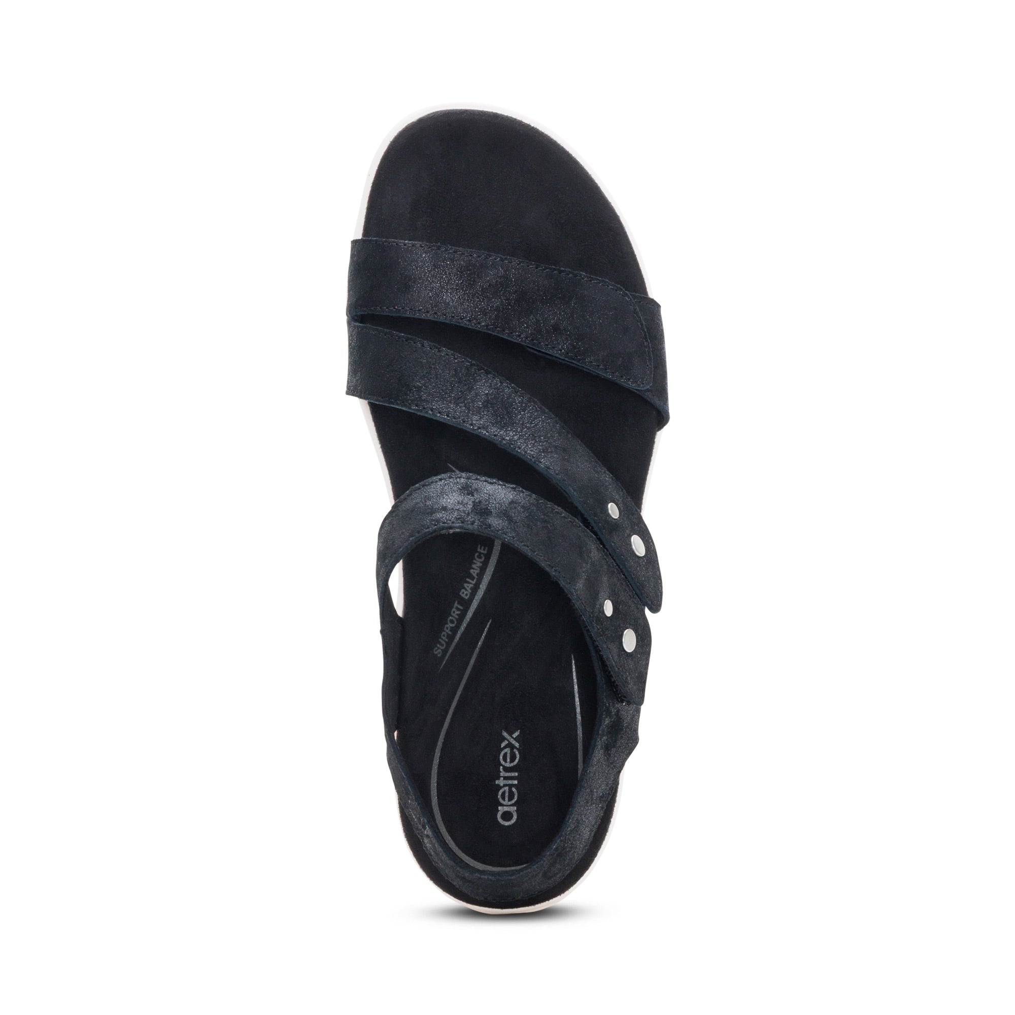 Savannah Adjustable Quarter Strap Sandal Top Angle #color_black