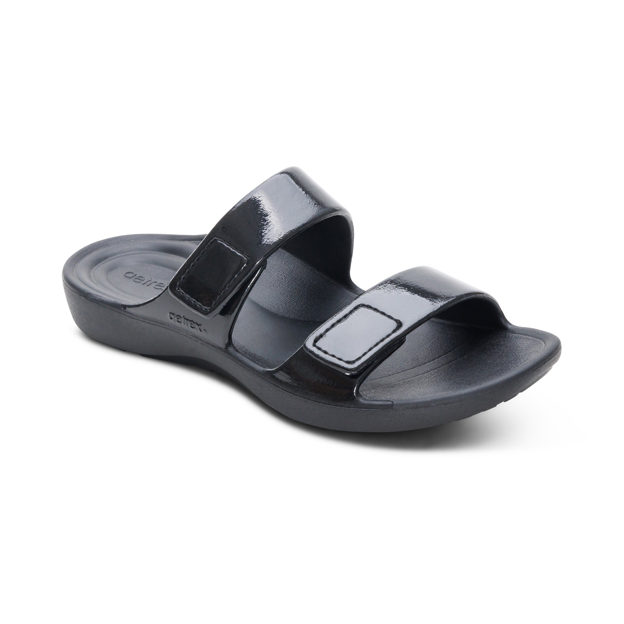 Kaia Two Band Slide - Black Gloss – aetrex