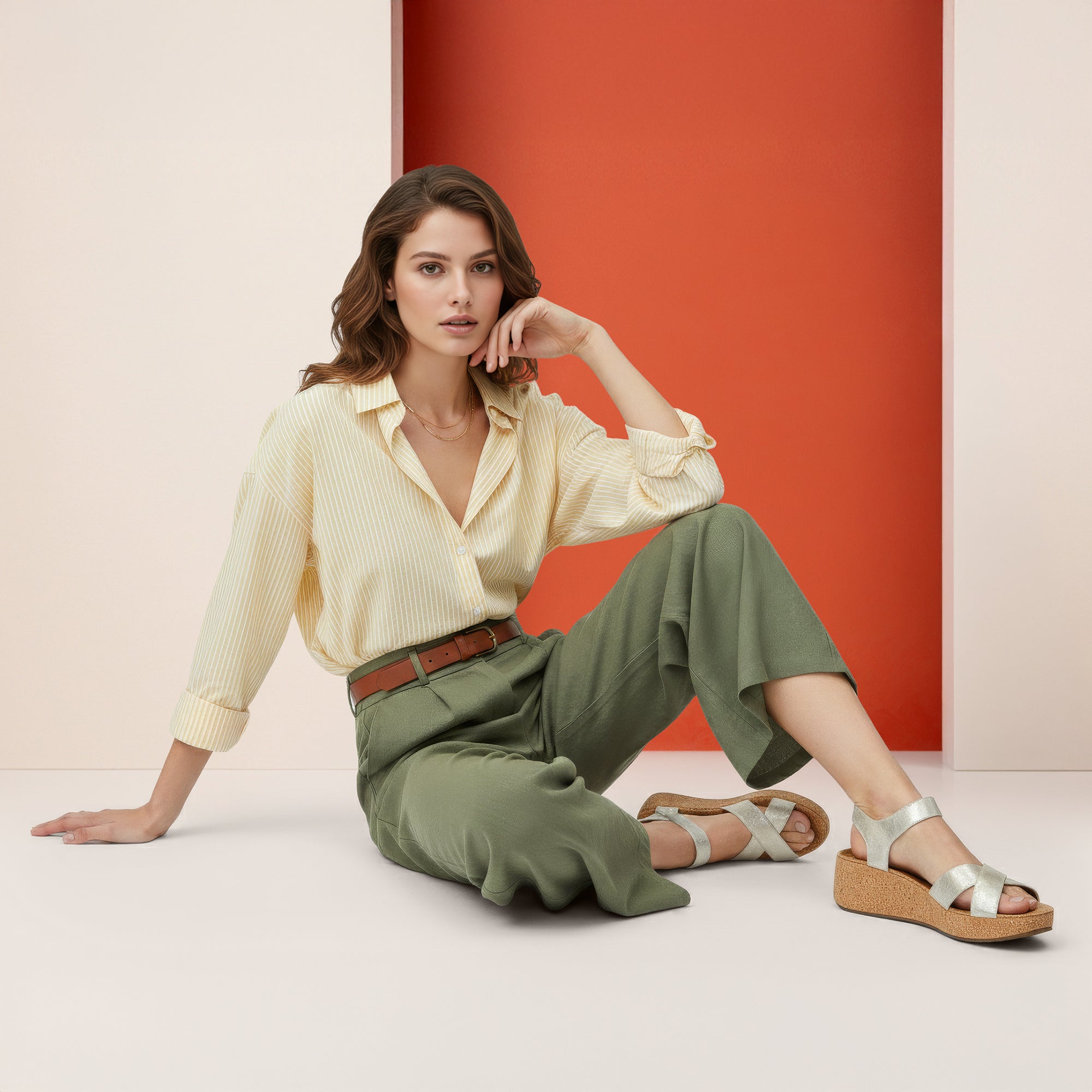 Flora Adjustable Quarter Strap Wedge #color_champagne