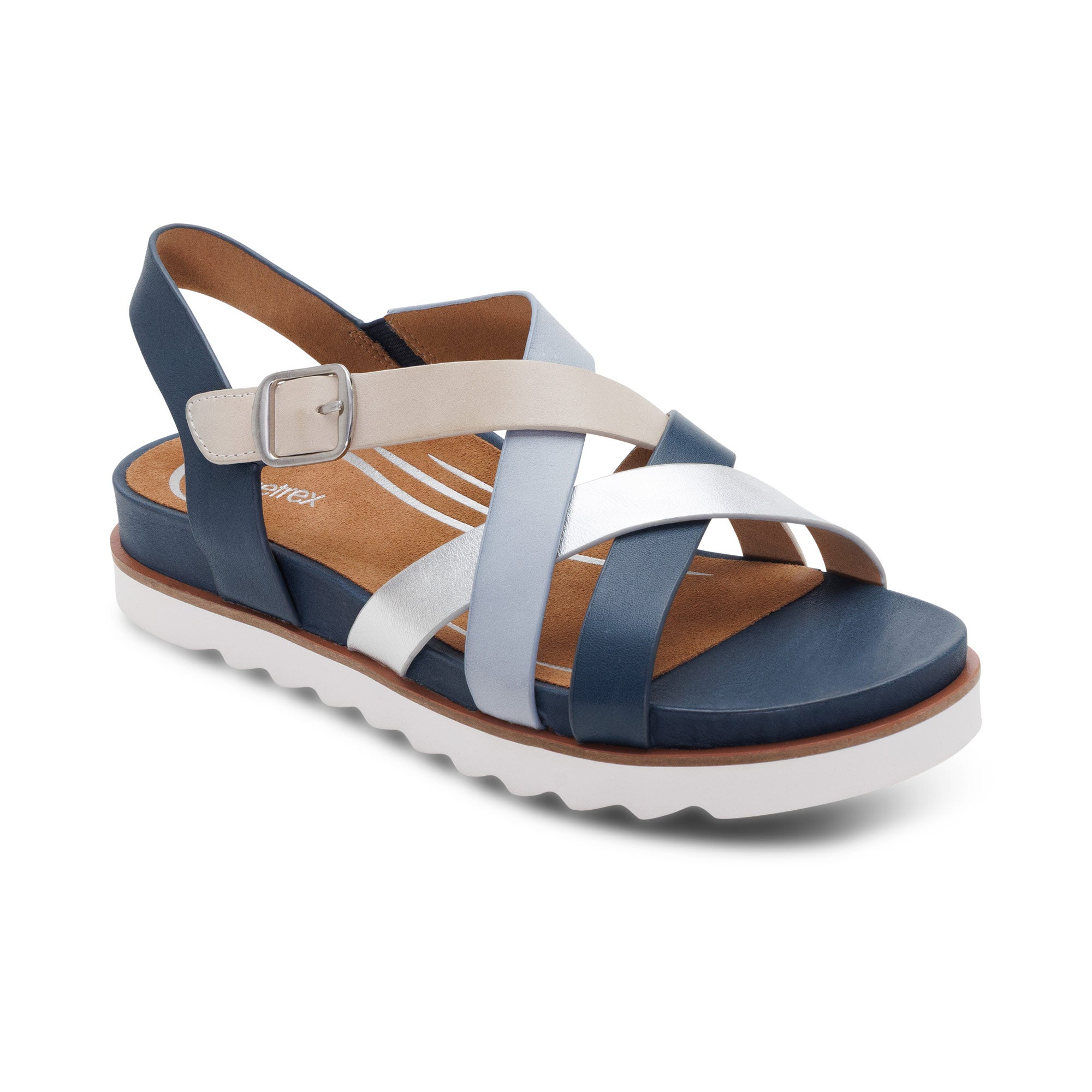 Carmen Cross Band Adjustable Sandal - Navy Multi – aetrex