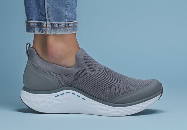 A grey sneaker