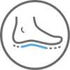 A circular icon showing a simplified foot outline with a blue curved line along the arch, likely indicating arch support or cushioning.