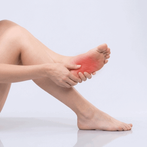red on the underfoor indicating pain and foot fatigue
