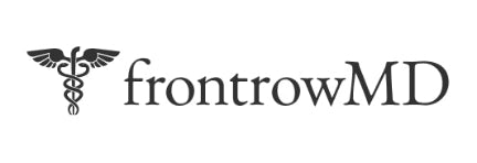 The frontrowMD logo, featuring a black caduceus symbol with outstretched wings next to the brand name in a dark gray serif font, set against a plain white background.