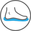 A circular icon depicting a foot with a blue water line underneath, likely representing a shoe wash or foot care product.