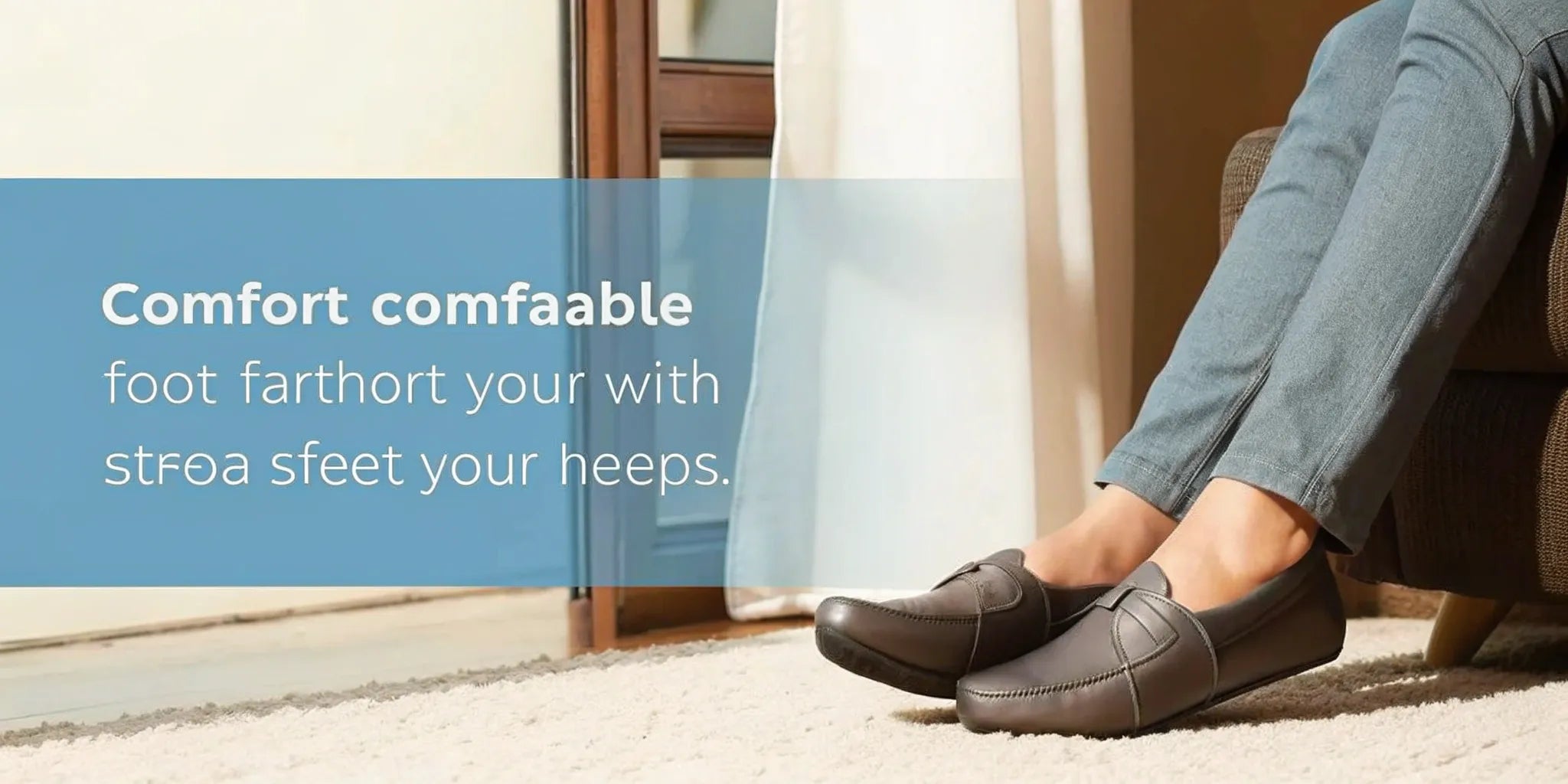 A woman wearing comfortable shoes designed to relieve pain from bunions.