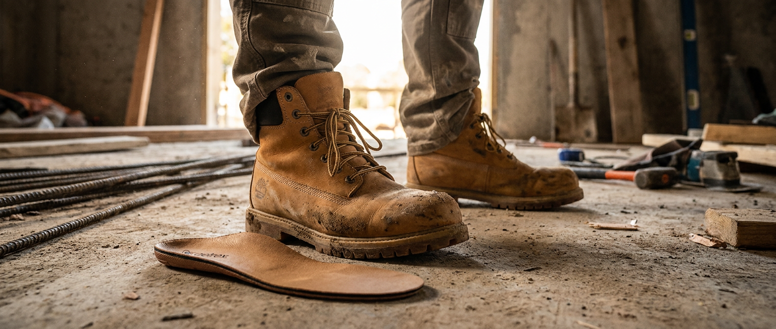 Aetrex Men's Work Posted Orthotic for work boots on a job site