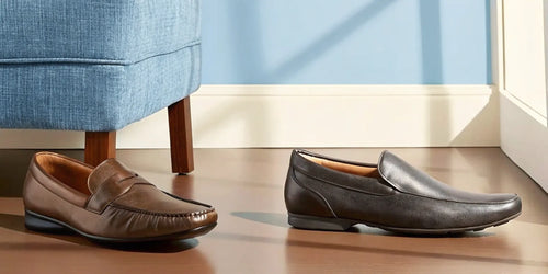 Comfortable men's dress shoes in brown and black for standing all day.