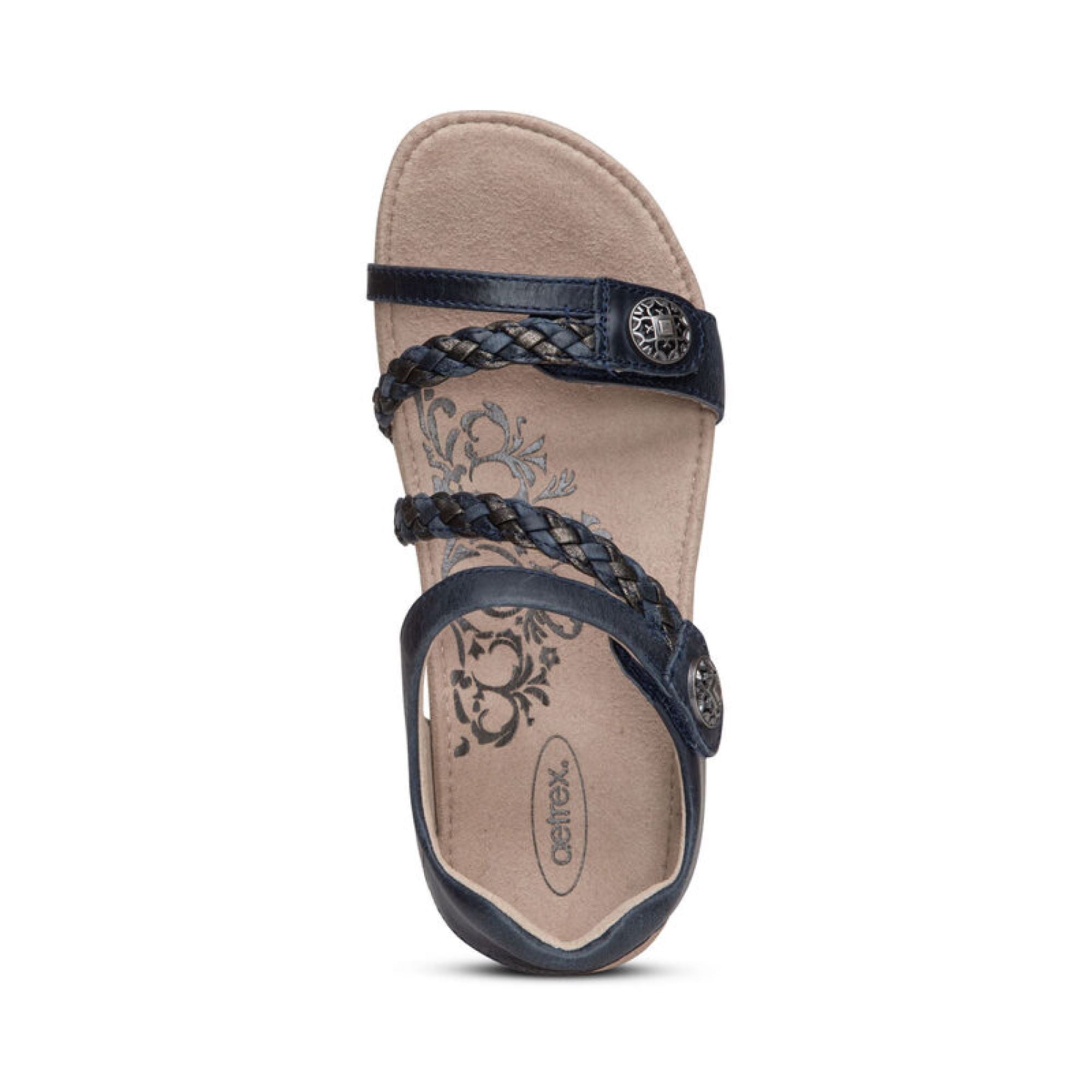 レディアン Jillian Braided Quarter Strap Sandal - Navy – aetrex