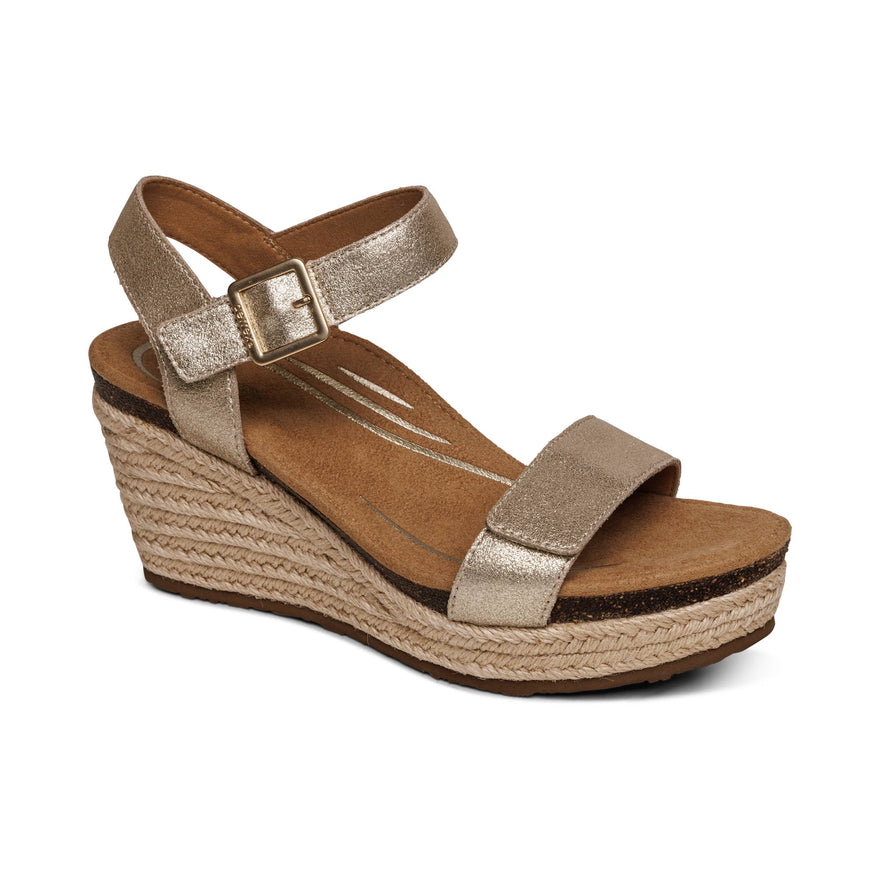Sydney Quarter Strap Espadrille Wedge - Champagne