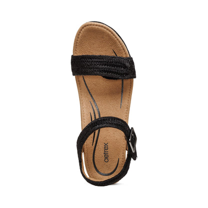 Sydney Quarter Strap Espadrille Wedge Top Angle #color_black-jute