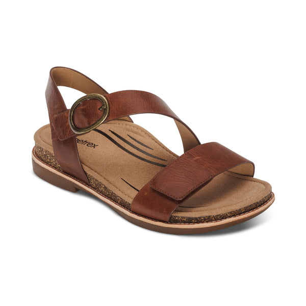 Tamara Asymmetrical Quarter Strap Sandal - Walnut – aetrex