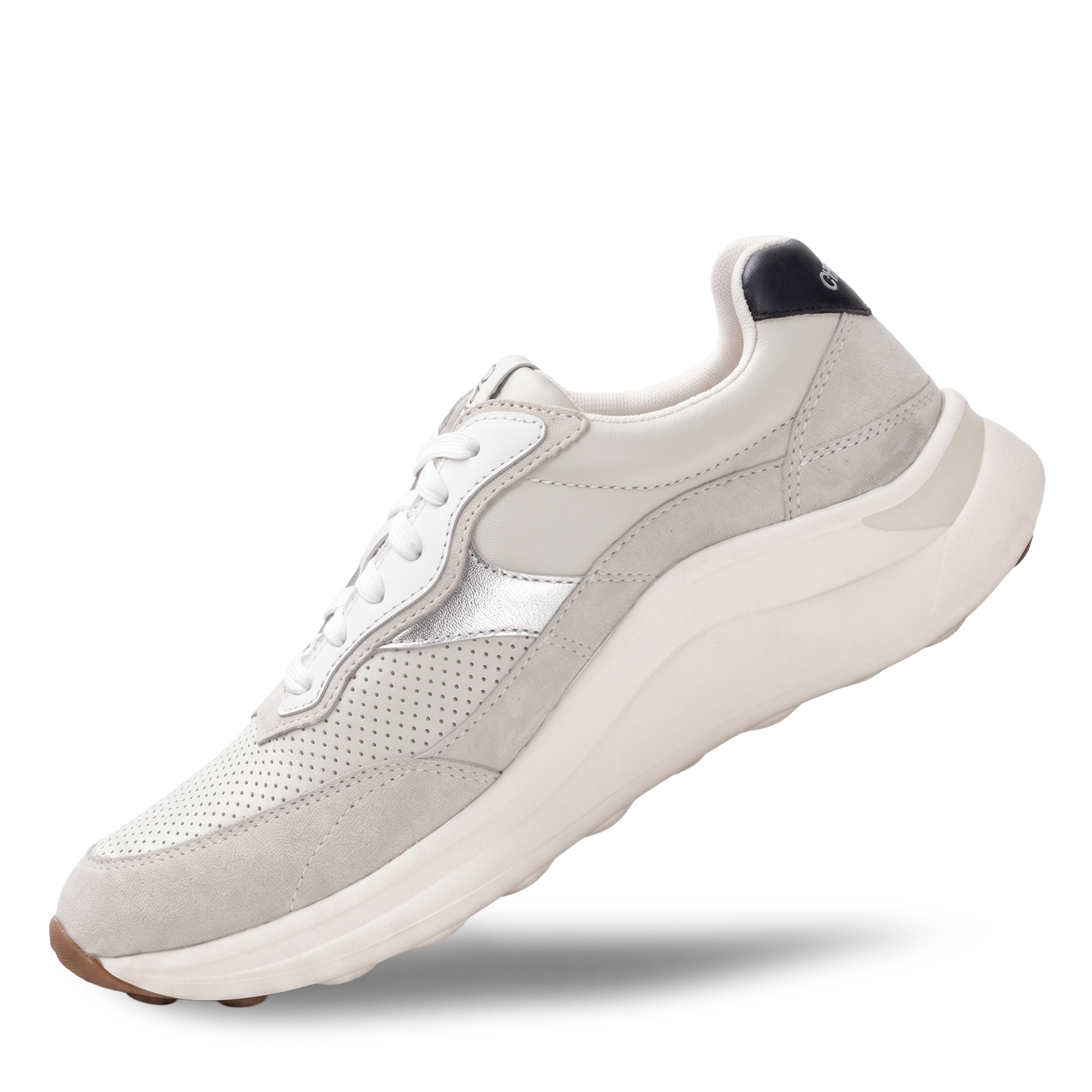 Gray sneaker with white sole on a white background