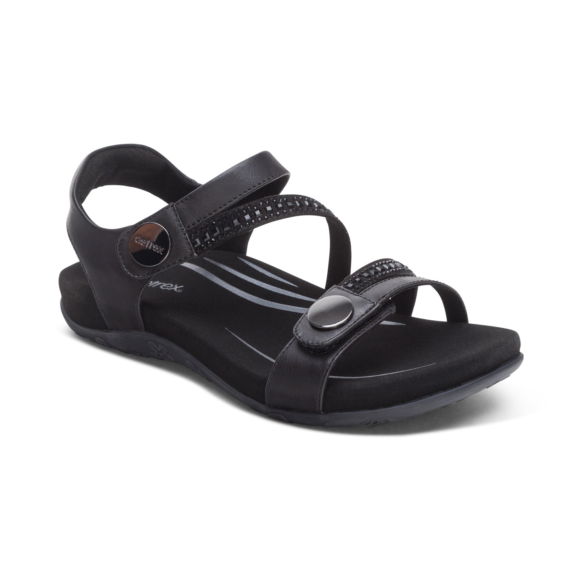 Jess Adjustable Quarter Strap Sandal #color_black sparkle