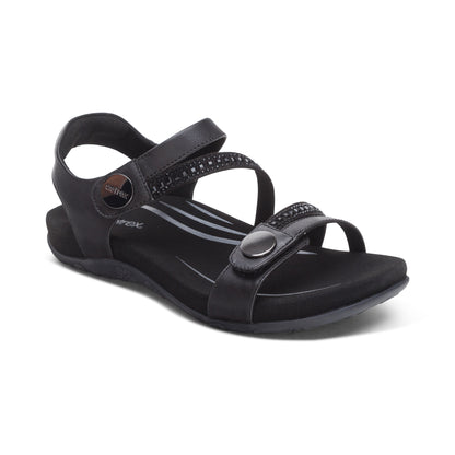 Jess Adjustable Quarter Strap Sandal #color_black sparkle