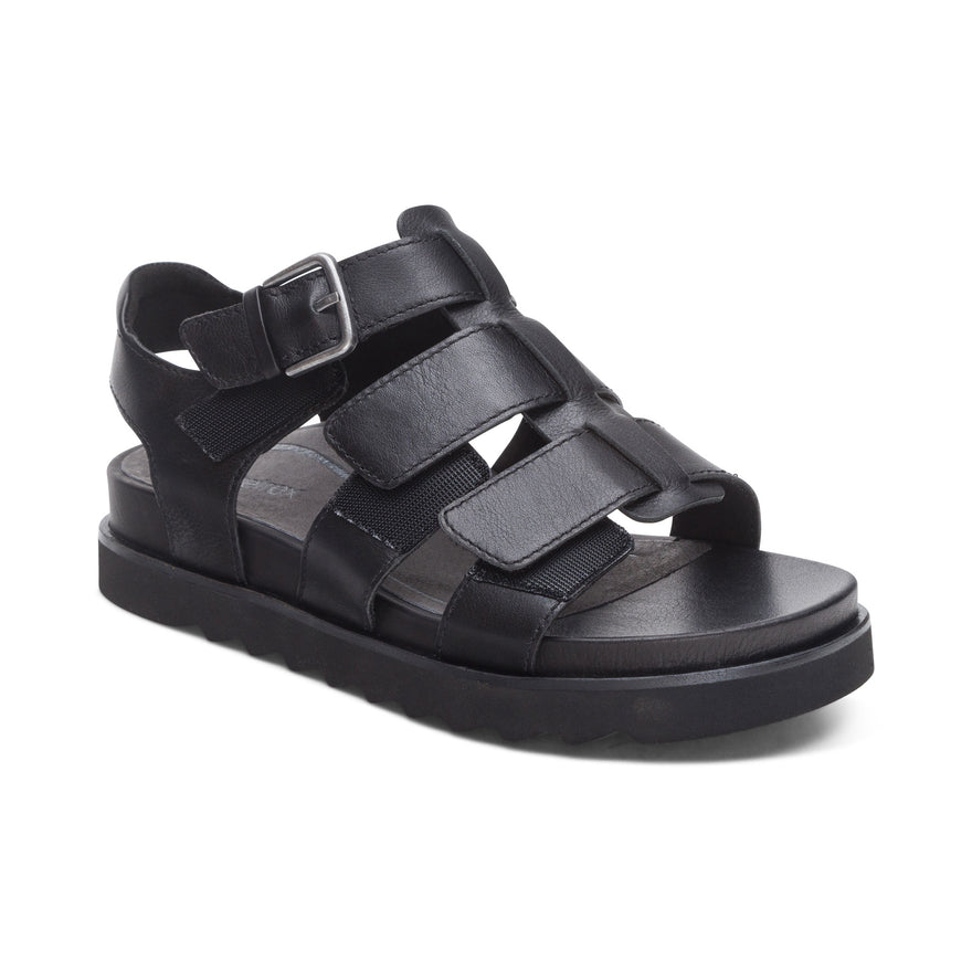 Romy Quarter Strap Cork Flat Sandal #color_black