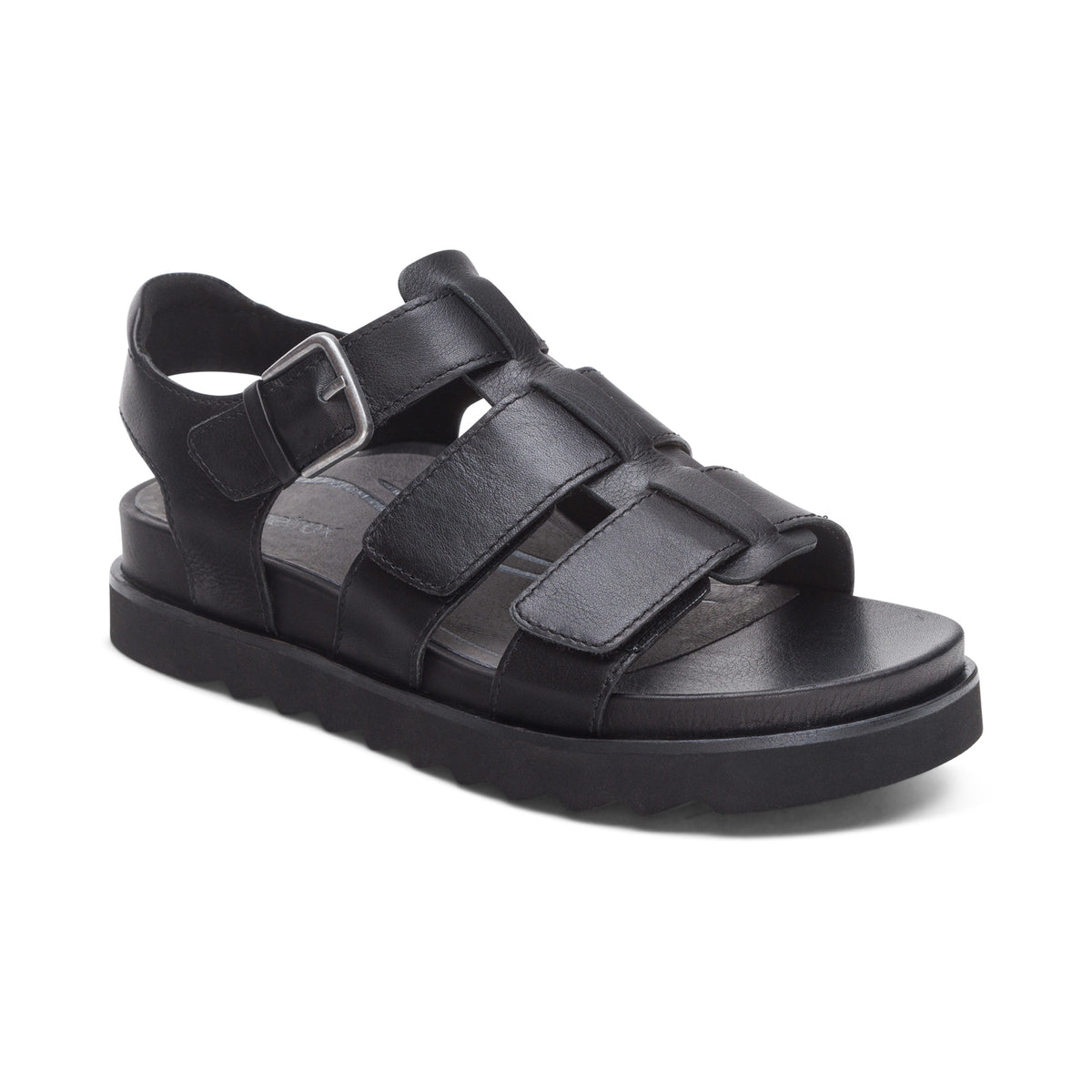 Romy Quarter Strap Cork Flat Sandal - Black – aetrex