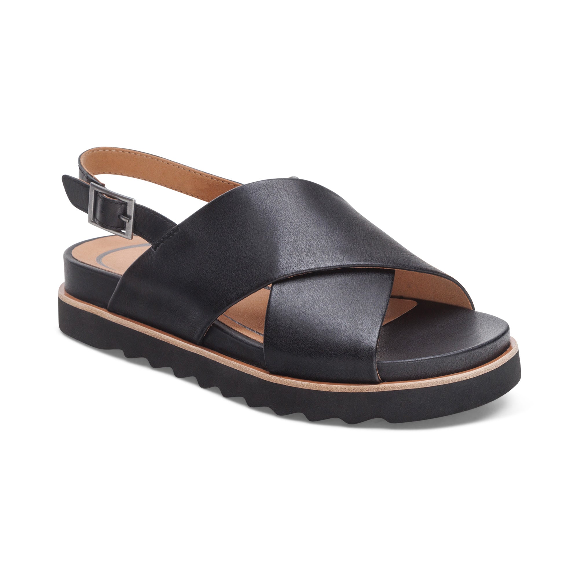 Thea Back Strap Cork Flat Sandal  #color_black