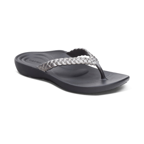   Fine Rib Thong チャコールグレーサイズS Vicki Braided Thong Sandal - Pewter Gloss – aetrex
