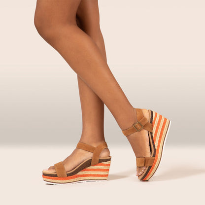 Sydney Quarter Strap Espadrille Wedge Lifestyle #color_cognac