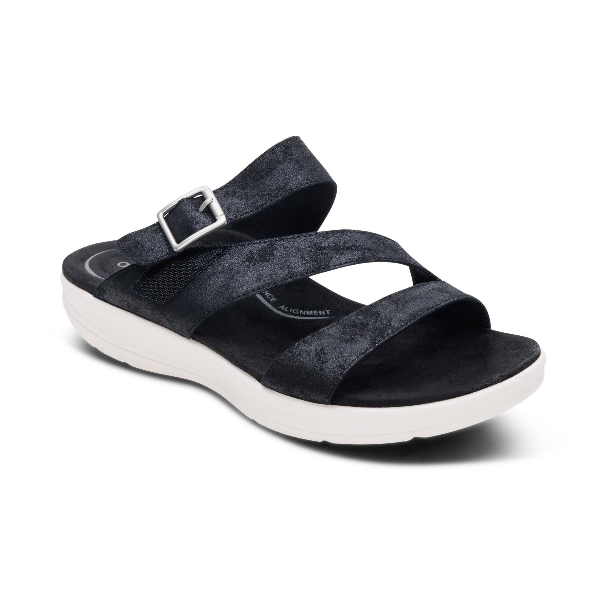 靴  SLIPPER Suede Slide Sandal Jenny Adjustable Slide Sandal - Black – aetrex