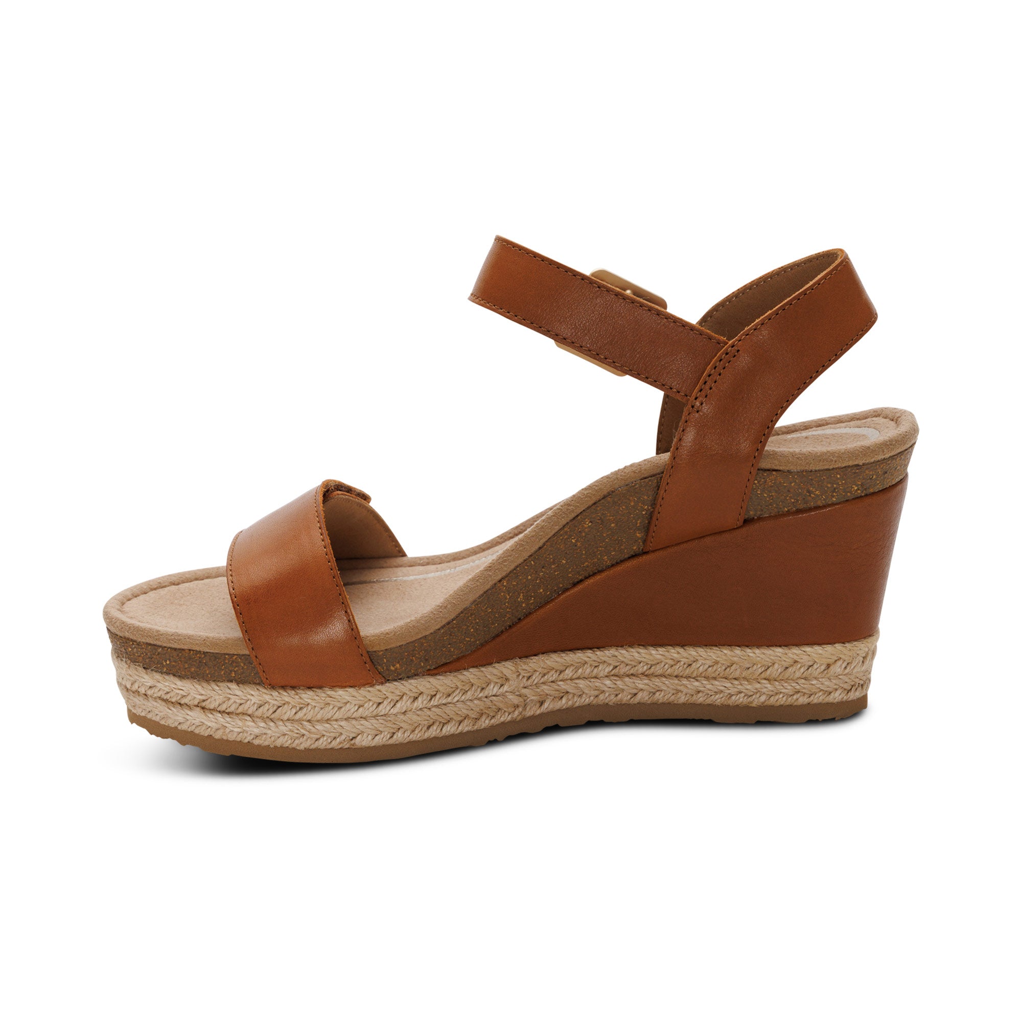 Sydney Quarter Strap Espadrille Wedge - Cognac – aetrex
