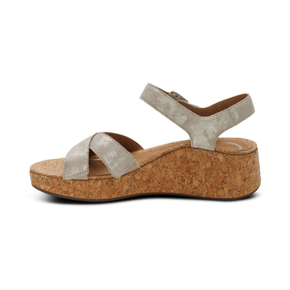 Flora Adjustable Quarter Strap Wedge  #color_champagne