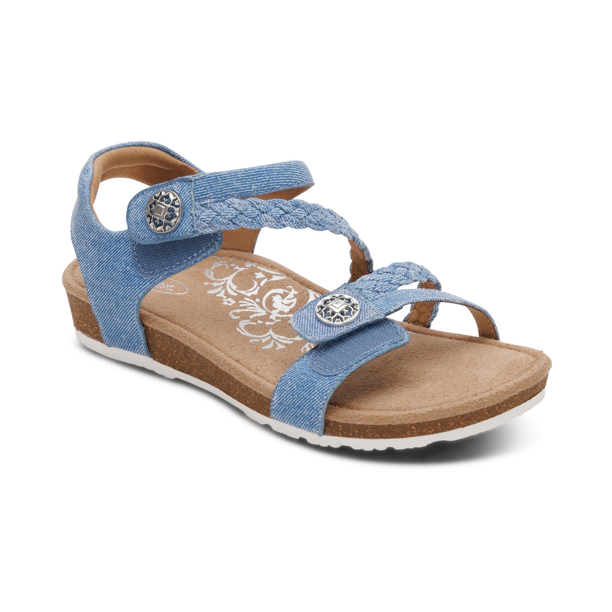 アリエル Jillian Braided Quarter Strap Sandal - Denim – aetrex