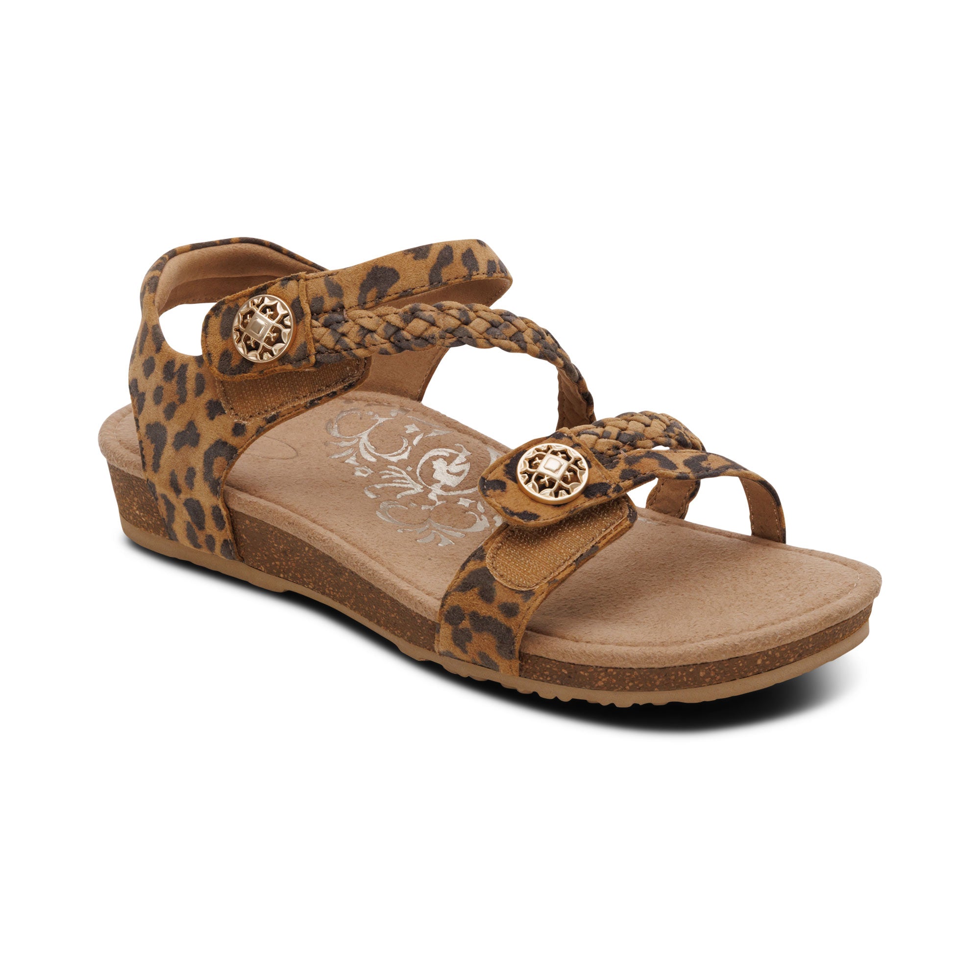 Aetrex Jillian Braided Quarter Strap Sandal – Leopard Comfort