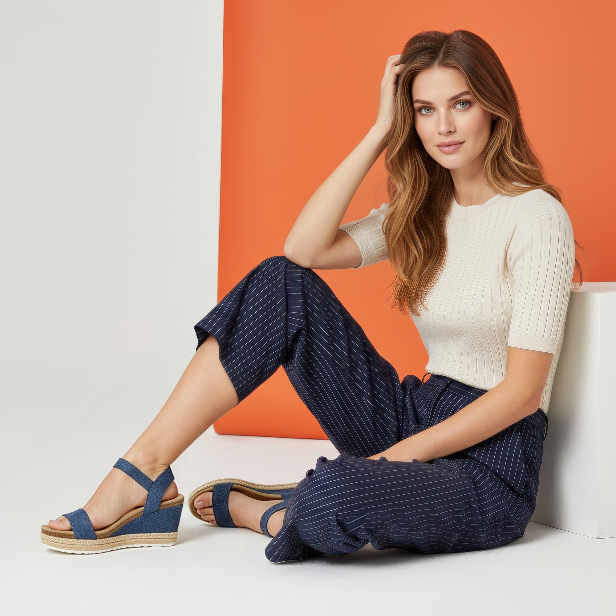 Sydney Quarter Strap Espadrille Wedge - Denim – aetrex