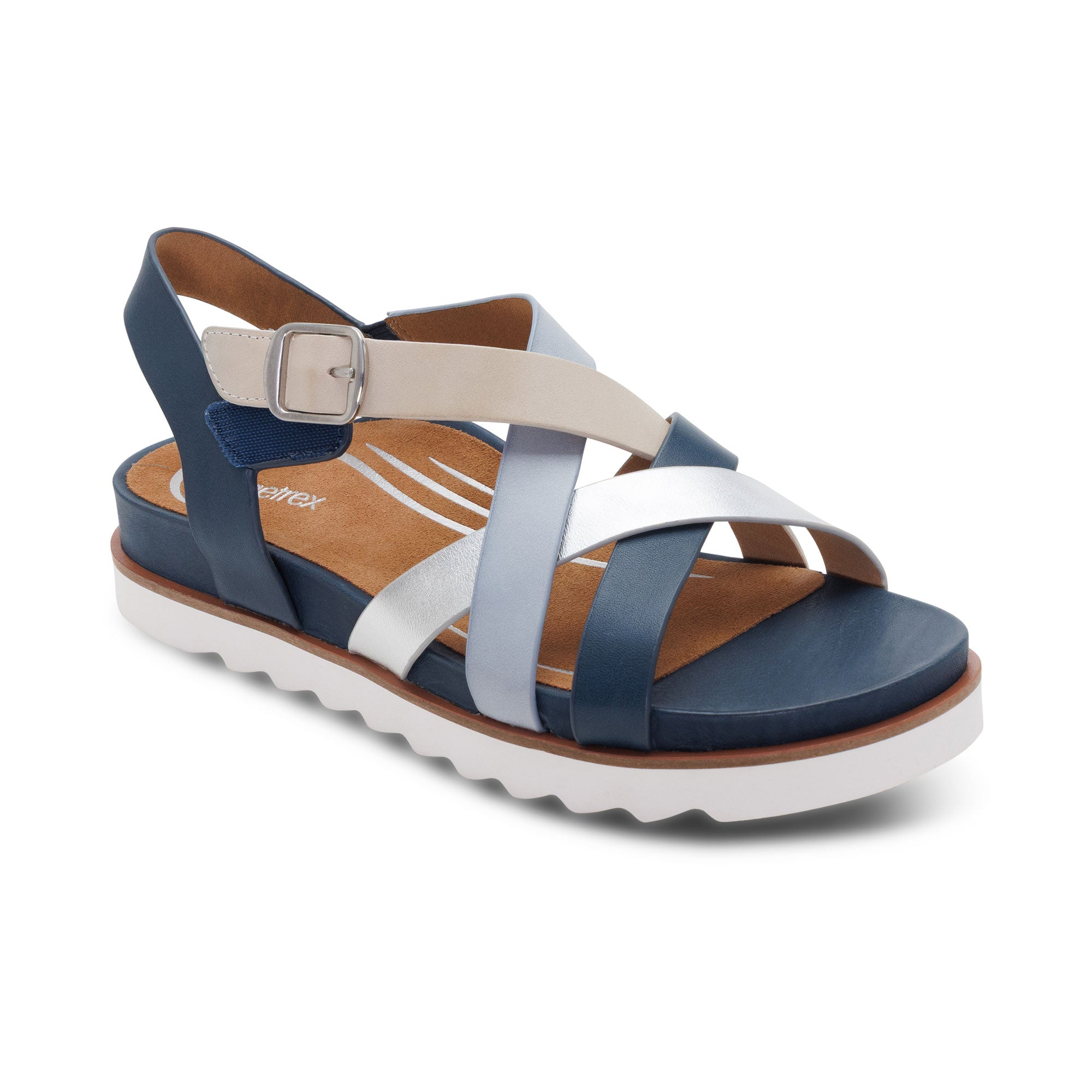 アリエル Carmen Cross Band Adjustable Sandal - Navy Multi – aetrex