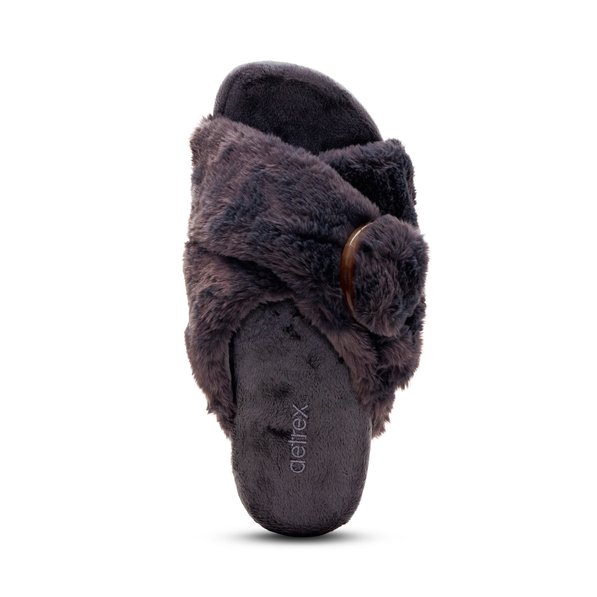 Macy Open-Toe Slipper top Angle #color_charcoal
