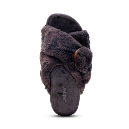 Macy Open-Toe Slipper top Angle #color_charcoal