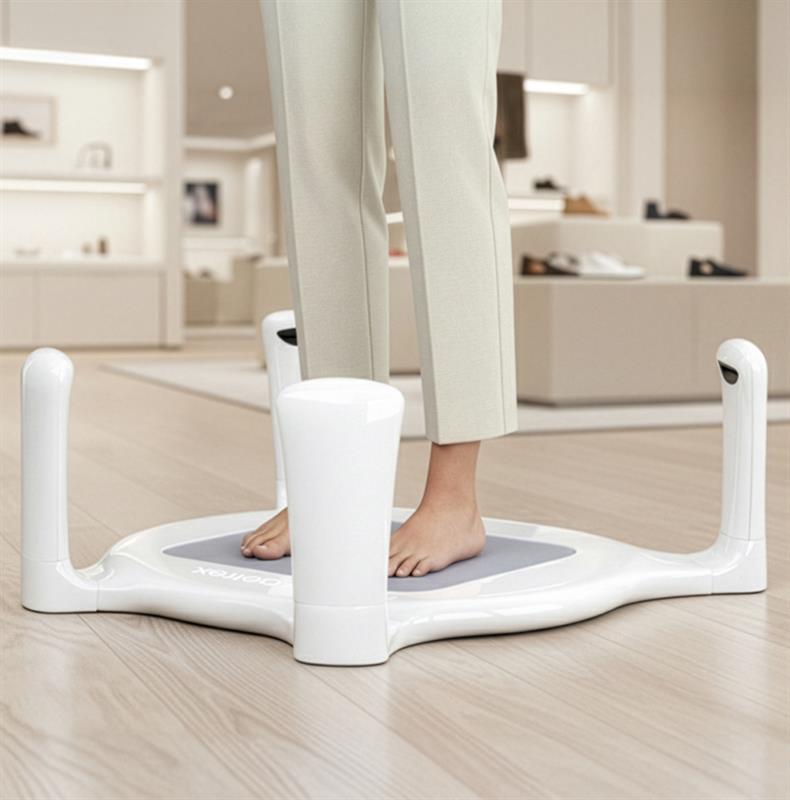 person standing on foot scanner