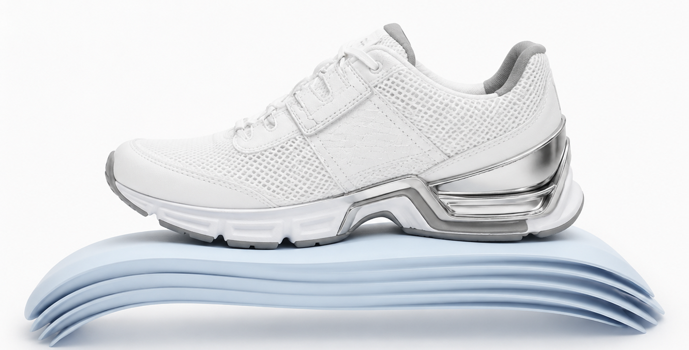 White athletic shoe on a white background