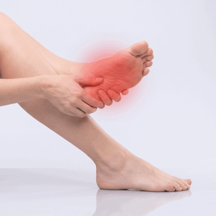 red pulsing dot over foot indicating foot fatigue
