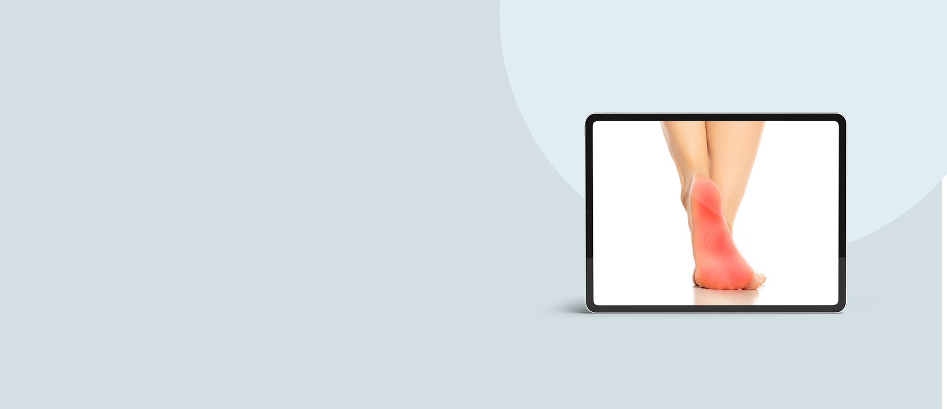 Digital display showing a foot with red pain on a light blue background